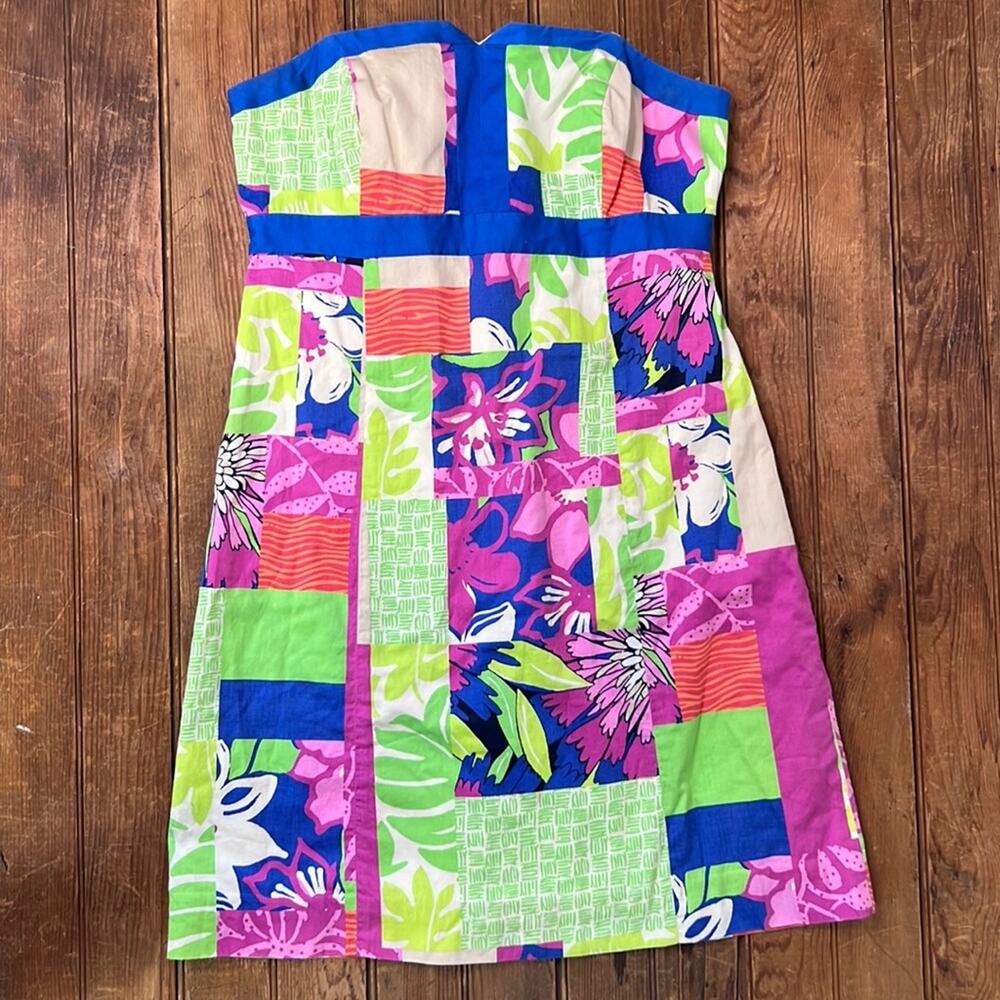 Lilly Pulitzer Strapless Patchwork Floral Mini Dress in Pink, Blue, Green